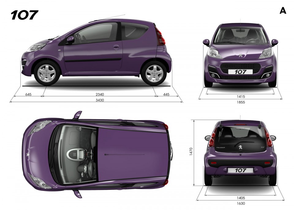 Dimensions de la Peugeot 107 phase 3 - 1-030