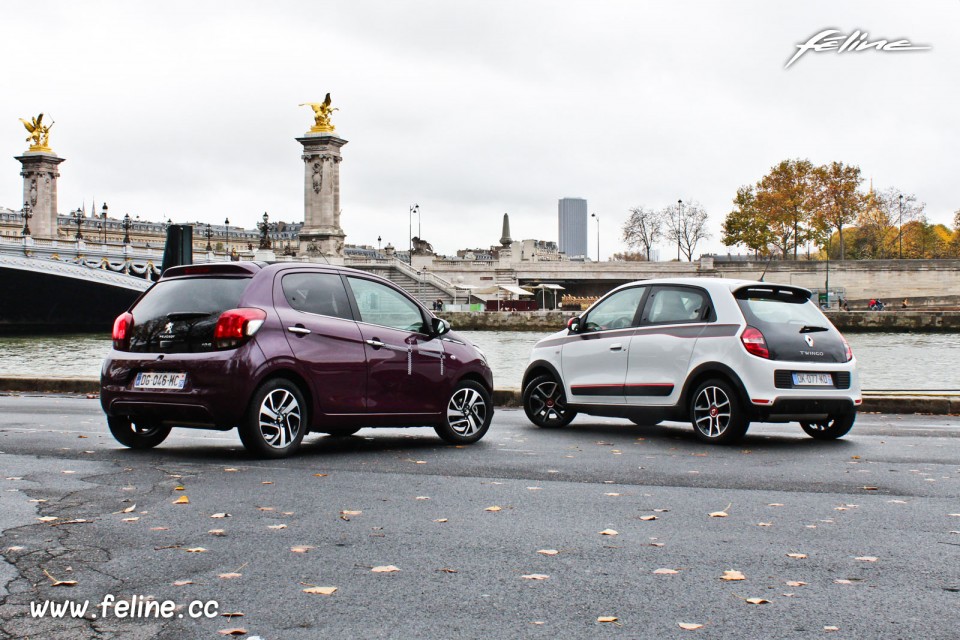 Photo comparatif Peugeot 108 Allure Top et Renault Twingo 3 Edit