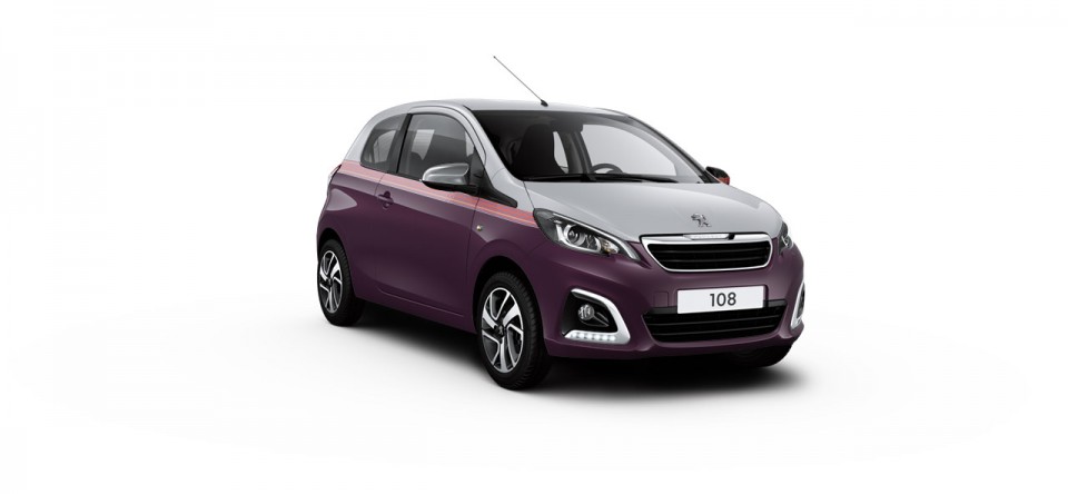 Photo 3/4 avant Peugeot 108 I bi-colore Gris Gallium / Red Purple