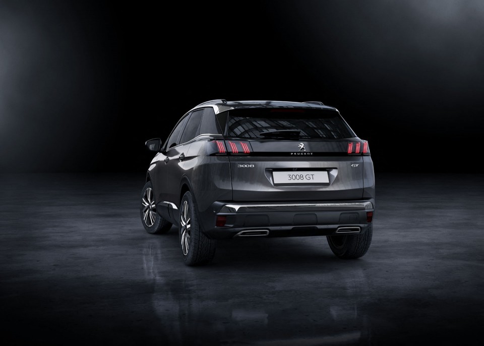 Photo officielle 3/4 arrière Peugeot 3008 II GT restylée (2020