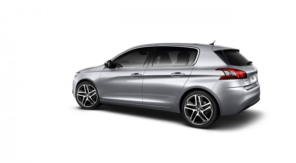 3/4 arrière Peugeot 308 II Gris Aluminium (fond blanc) - 1-003