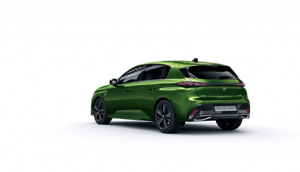 Photo 3/4 arrière Peugeot 308 III HYbrid Vert Olivine (2021)